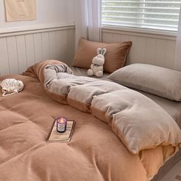Bedding Sets 6 Patterns!150/180/200CM Brown Coral Velvet Bed Sheet Duvet Cover Pillowcase Four-piece Winter Autumn Set M049-2