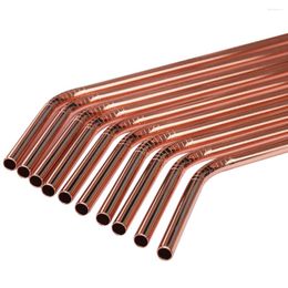 Drinking Straws WOWSHINE 10pcs/lot Shiny Rose Gold Colour Stainless Steel Rust Free Dia 6mm Bent With Gift 2 Brushs 260MM