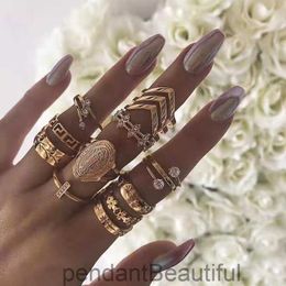 Jewellery New Product English Letter Punk Style Set Ring Set with Diamond Small Flower and Leaf Jewellery