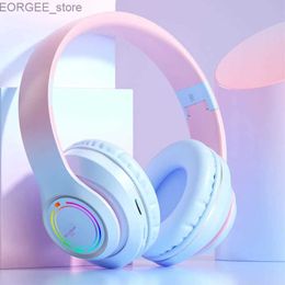 Cell Phone Earphones Wireless Bluetooth Headphones Childrens Multi-color Light Headsets with Microphone can be Inserted SD Card HIFi Stereo Earphone Y240407
