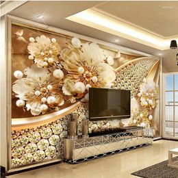 Papéis de parede Wellyu Papel de Parede Jóias de parede personalizadas Parede de fundo de diamante floral para sala de estar
