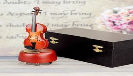 Handmad Mini Violin Model Music Box Wooden Violin Rotating Musical Box Gifts6309889