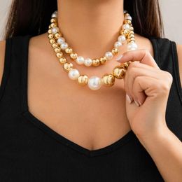 Chains Retro Round Pearl Beaded Collar Necklace Women 2024 Multi Layered Creative Gold Color Girl Fashion Charm Birthday Jewelry