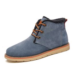 Small Size 36 Winter Plush Mens Cotton Shoes Soft Top Suede Leather Short Boots Lace Up High Board Trendy