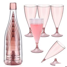 Other Drinkware Foldable Plastic Champagne Glasses Set Of 5 Reusable Wine Flutes With Storage Bottles Easy To Carry Suitable For Outdo Dhuh4