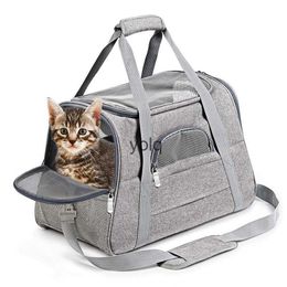 Cat Carriers Crates Houses New pet bag style cat dog outing crossbody breathable car H240407