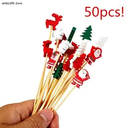 Forks 50pcs Christmas Toothpicks Picks Dessert Buffet Fruit Salad Fork Cake Muffin Party Vegetable Sticks Cocktail Bamboo