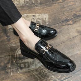 Casual Shoes SpringShoes Men's Loafers Black Luxury Slip-On Metal Buckle Formal Business Leather Brown Chain Party