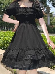 Party Dresses Vintage Harajuku Black Fairy Preppy Style Women Dress Summer Square Collar Short Sleeve Cute Ruffles Chic Student Mini