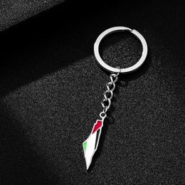 Keychains Lanyards YILUOCD Palestine Map Pendant Keychain Stainless Steel Flag Keyring Vintage Jewelry Amulet Q240403