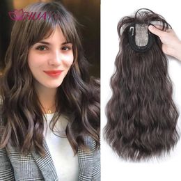 HUAYA Black Brown Bangs Clip in Hair Wave Hair Clip Synthetic Wigs Overhead Invisible Replacement Cover White Hair 240403