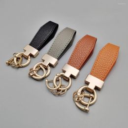 Keychains 2024 Luxury Genuine Leather Lanyard Keychain Men Women Square Pattern Gunmetal Buckle Car Key Ring Holder Jewellery