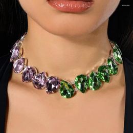 Chains Stonefans Fashion 2024 Pretty Patchwork Green Pink Necklace For Women Y2k Vintage Statement Choker Collar Aesthetic Party Gifts
