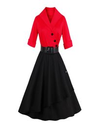 Plus Size 4XL Women Belts Vintage Dress Turn Down Collar Red Black Office Work Dress Vestidos Elegant Pattern Party Dress9962871