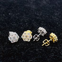 Designer Hip Hop Popular Iced Out best selling Lowest Price 925 Sterling Silver Gold Plated Jewellery VVS Moissanite Stud Earrings