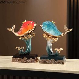 Arts and Crafts Resin Animal Ornaments Fish Sculpture Livin Room TV Stand Statue Displays Miniatures Decoration Crafts Home Accessories iftL2447