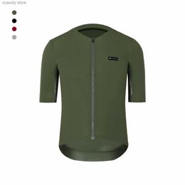 Men's T-Shirts 2024 New Coldback Fabric UPF 50+ Pro Aero Short seve cycling Jerseys Seamss No collar design zipper pocket green H240407