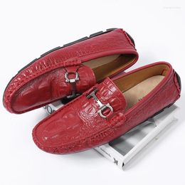 Casual Shoes Crocodile Pattern Loafers Fashion Mens Genuine Leather Moccasins Business Footwear Soft Driving Flats Comfy Slip-On