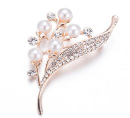 Luxury Leaf Crystal Pearl Flowers Brooches Corsage Wedding Brooch scarf buckle Party Jewellery for Women8899468