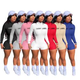 Women Lucky Label Bodysuit SexyClub 2X Letter Jumpsuits Fashion Long Sleeve Onesies Rompers Slim One Piece Pants DHL Ship 53426473935