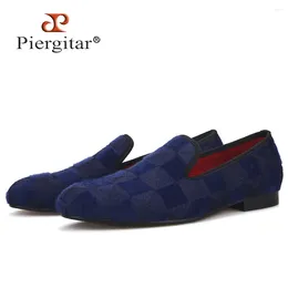 Casual Shoes Piergitar Two Colors Men Velvet With Plaid Horse Hair Design Handmade Prom Loafers Plus Size Falts