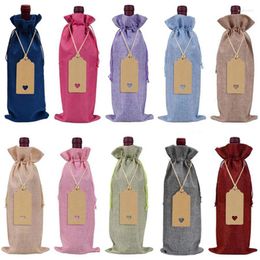 Gift Wrap 10pcs Linen Wine Bags Set Creative Draw String Bundle Pocket Single Red Champagne Packaging Holiday Party Storage