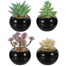 Decorative Flowers 4 Pcs Simulated Bonsai The Mini Succulents Artificial Theoffice Fake Plant Ceramics Miniature Potted Decor