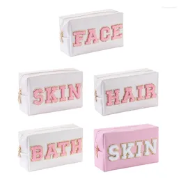 Storage Bags Soft And Absorbent Pink Towel Embroidered Makeup Bag Waterproof Travel Letter Patches Cosmetic