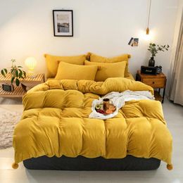 Bedding Sets 4pcs/set Yellow Winter Flannel Quilt Cover Soft Warm Coral Fleece Comforter Thickening Duvet Set