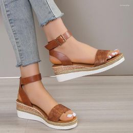 Sandals Comemore Thick Bottom Gladiator Sandal Woman Wedge High Heels Ankle Wrap Platform Plus Size 43 Brown Women Summer 2024