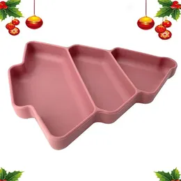 Bowls Snack Containers For Kids Silicone Christmas Tree Shape Divided Plates Portable Grade 3 Compartments Cute