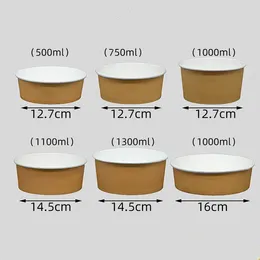 Disposable Cups Straws 25pcs Round Paper Kraft Food Containers Takeaway Packaging Salad Box 500ml 750ml 1000ml Large Cup With Lid