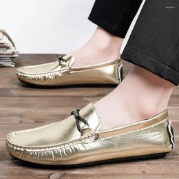 Casual Shoes Men Spring Autumn Male Moccasins Retro Gold Flats Leather Loafers Mens Slip On Outdoor Leisure Walk