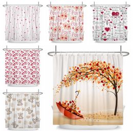 Shower Curtains Valentine's Day Falling Red Love Hearts Bathroom Valentines Romantic Home Decors Curtain Set