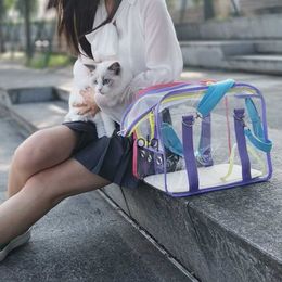 Cat Carriers Crates Houses Traveling oblique cross pet bag handbag portable large capacity cat summer ventilation transparent H240407