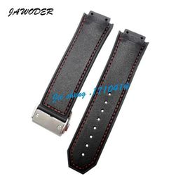JAWODER Watchband Men 26mm x 18mm High Quality Red Stitched Black Silicone Rubber Watch Band Strap Deployment Buckle for HUB Big B3761758