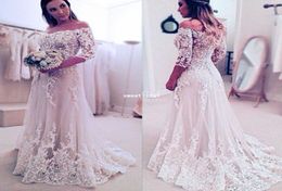 2019 Rustic Country Style Wedding Dresses Off The Shoulder 34 Long Sleeve A Line Lace Appliques Garden Boho Bridal Gown Custom Ma3248077