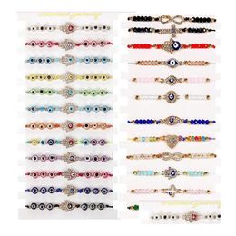 Charm Bracelets 12Pcs/Set Blue Evil Eye Hand Woven Bracelet For Women Crystal Cross Heart Turtle Beads Rope String Chain Adjustable Dhbhk