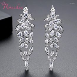 Dangle Earrings Wedding Accessories Jewelry Leaves CZ Stone For Women Silver Color Fashion Zircon RE6163