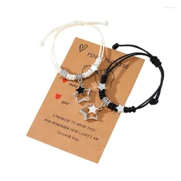 Charm Bracelets 2 Pcs Five-Pointed Star Hand-Woven Couple Card Friend Hand Rope