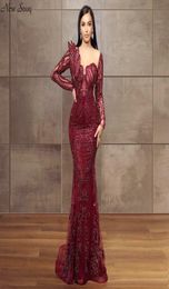 Purple Full Beading Long Sleeve Evening Dresses 2020 Sexy Illusion O Neck Middle East Dubai Mermaid Evening Gowns Formal Dress1932578