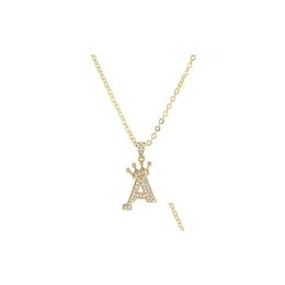 Chains Gold-Plated Good Quality A-Z Letter Beads Brass Chain Necklace Women Alphabet Crown Simple Copper Cz Jewellery Present Drop Deli Ot0J7