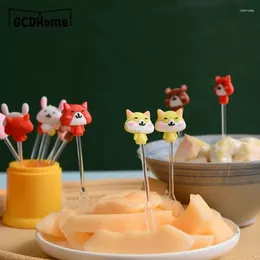 Forks Mini Cartoon Fruit Fork Cute Animal Plastic With Holder Salad Bento Lunches Party Decor
