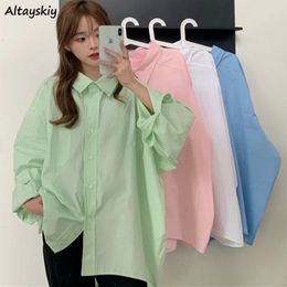 Shirts Women S3XL Summer Sunproof Loose Casual Solid Allmatch Korean Style Fashion Office Lady Streetwear Chic Temperament 240407