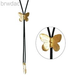 Bolo Ties Adjustable Bolo Tie Popular Cowboy Teens Men Women Dance Necktie Gothic Shirts Gold Color Butterfly Buckle Pendant 240407