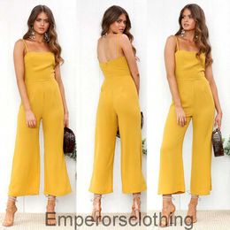 2024 womens new summer sexy temperament sleeveless solid color jumpsuit for women