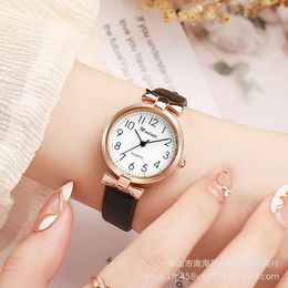 Instagram Style Bow for Female Junior High School Students Korean Version Minimalist Women's Watch, Cherry Blossom Pink Cute Casual Small Fresh Watch