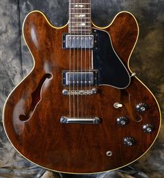 Custom Shop E355 Walnut Brown 1972 Semi Hollow Body Jazz Electric Guitar Black Pickguard Pearl Rectangle Inlays8047041