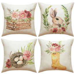 Easter Decor Pillowcases 45x45cm Linen Pillow Cover Decorations Favours Pillows Cushion Bunny Eggs Pillowcase 240325
