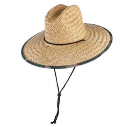 Wide Brim Hats Bucket Hats GEMVIE camouflage lifeguard wild straw hat mens summer sun hat Q240403